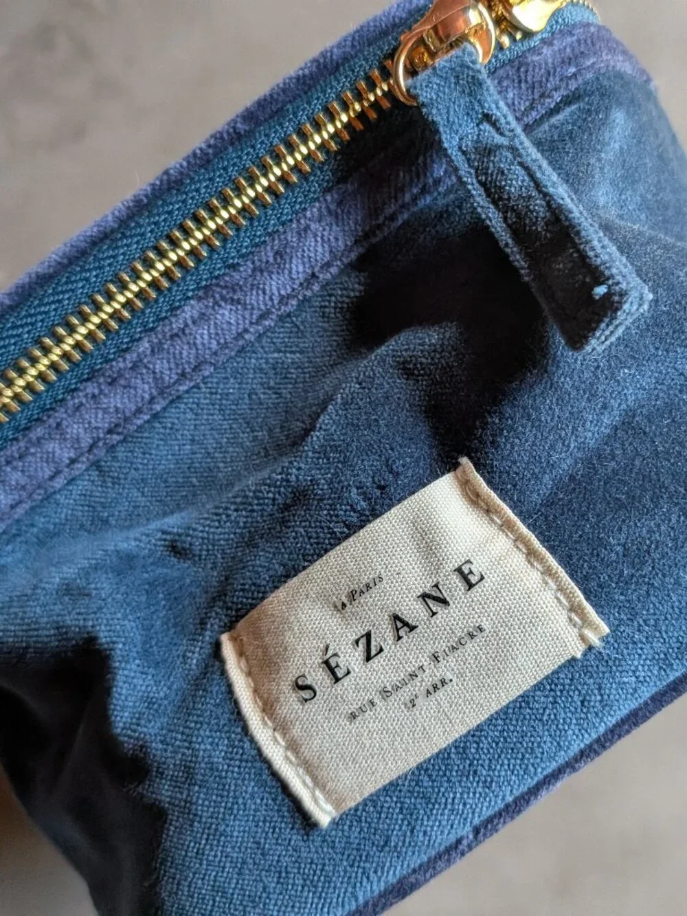 Sézane Travel Train Case / Makeup Bag - Velvet Blue